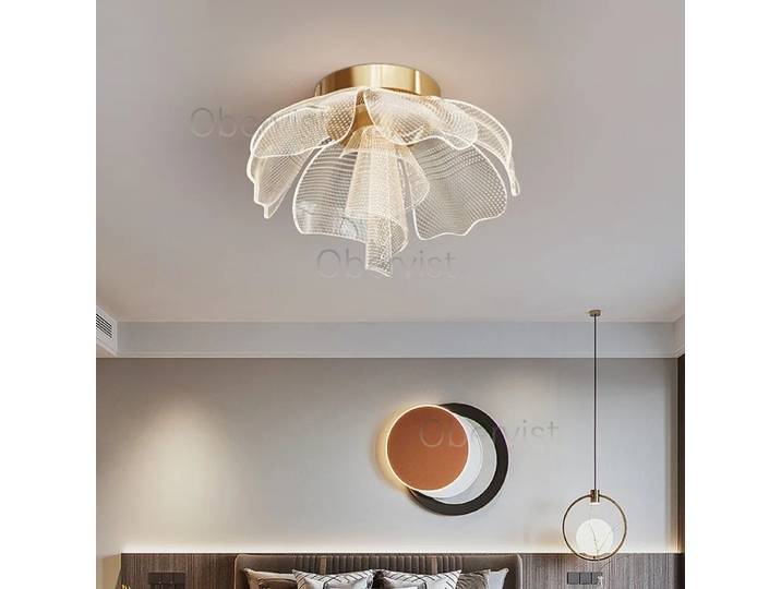 Plafonnier LED simple et luxueux, design floral, lampe en acrylique, éclairage d'intérieur pour bureau, chambre à coucher, entrée, couloir, éclairage de luxe doré
