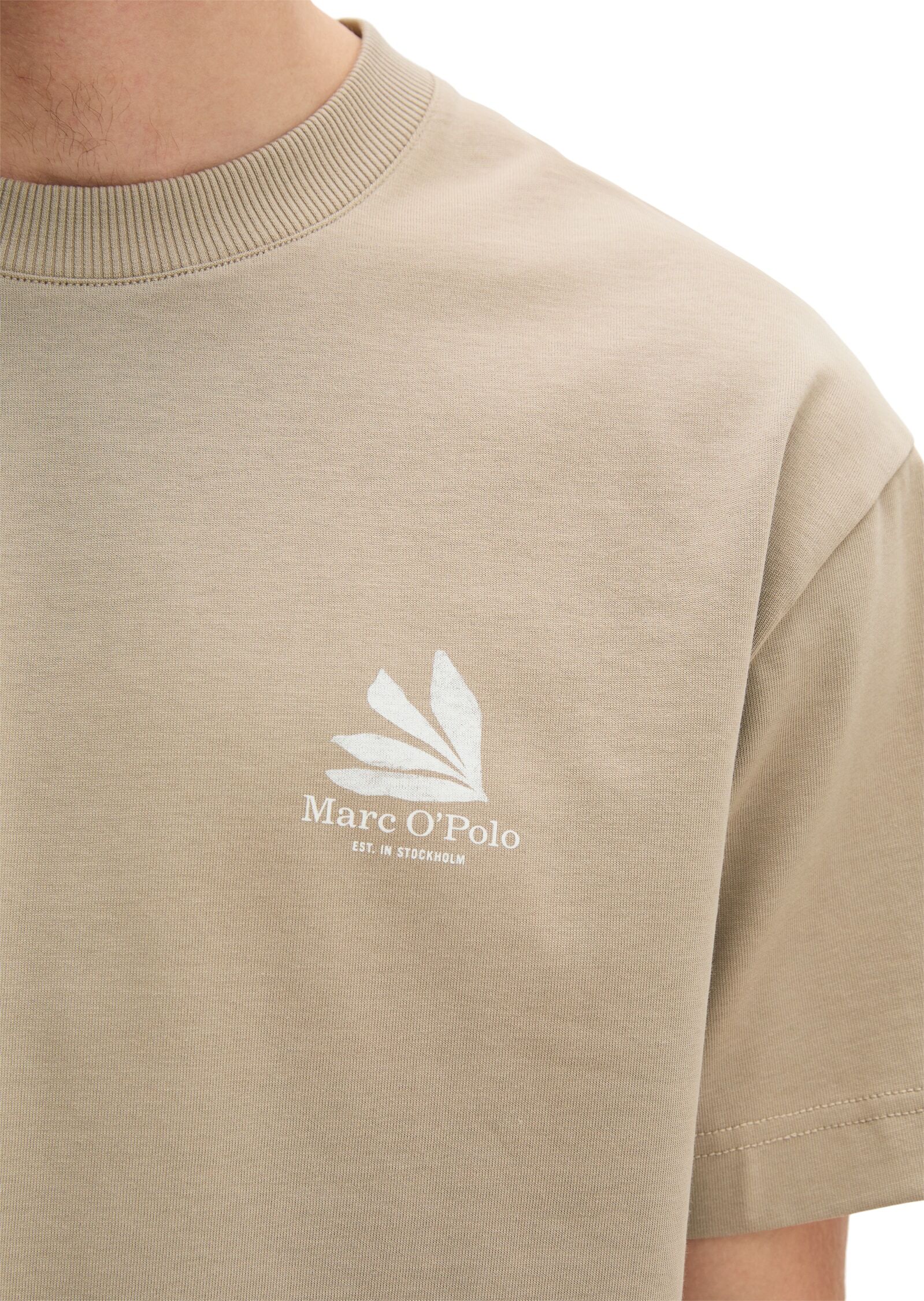 Marc O' Polo T-Shirt MARC O'POLO, Herren, Gr. L, beige (charleston gray), Jersey, Obermaterial: 100% Baumwolle, loose fit, Rundhals, Shirts T-Shirt, loose fit mit Rückenprint charleston gray L