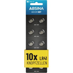Absina Knopfzelle LR41 / LR736 / AG3, 41 mAh, 10 Stück