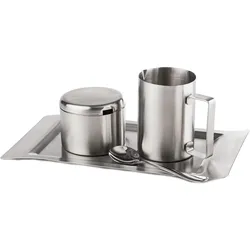 Esmeyer 400-1655 4-teiliges Milch und Zucker Set "WAVE", aus gebürstetem Edelstahl 18/10 Das Set bes, Vorratsbehälter, Silber