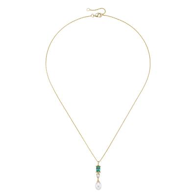 Kette mit Anhänger SMART JEWEL "mit edlen Steinen und Süßwasser-Perle, Silber 925", grün (gold), Halsketten, Damen, 45cm, Silber 925 (Sterlingsilber)