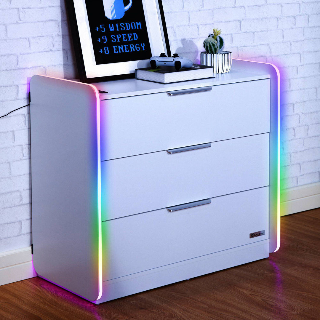 X Rocker Electra Chest of 3 Drawers with App Controlled LED Lights - White 80.5cm H X 43cm W X 85cm D