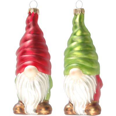 Christbaumschmuck KREBS GLAS LAUSCHA "CBK10933, Weihnachtsdeko, Christbaumschmuck", bunt (weiß, rot, grün), B:4cm H:5cm T:12cm, Glas, Weihnachtsbaumschmuck, Weihnachtswichtel, Gnome aus Glas