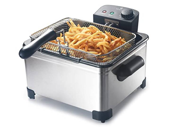 SENYA Elektrische Fritteuse, abnehmbarer Behälter, Edelstahl, 5 l, großes Fassungsvermögen, 3 herausnehmbare Körbe, 2000 W, Family Fryer, SYCK-DF009