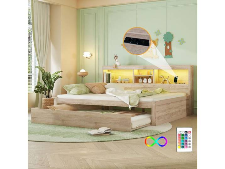 Lit style solide et protégé éclairage led avec éclairage led couleur couleur naturelle bois
