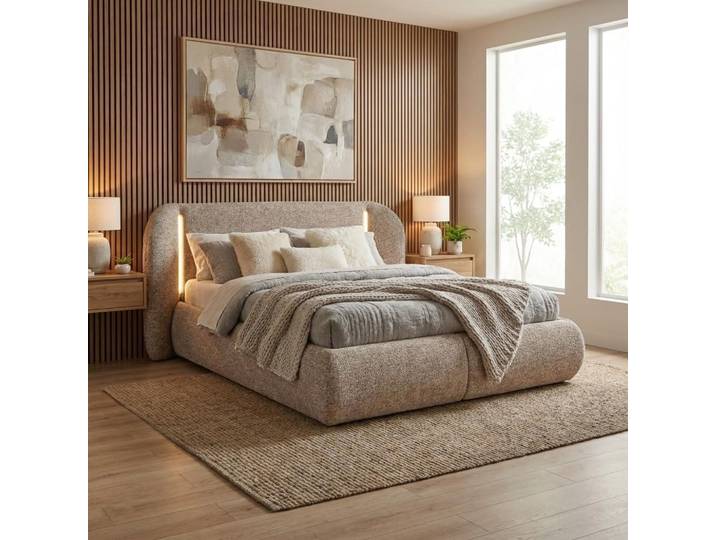 BEAUTYSOFA Polsterbett CORFU 160x200 cm - Designerbett mit Bettkasten, LED-Kopfteil und Lattenrost, Doppelbett in Braun