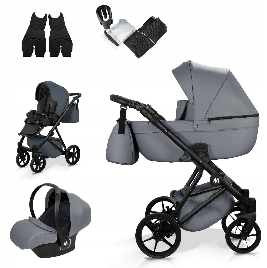 Mommo Harmony 3-in-1 Kombikinderwagen Graphitowa stylowy i wygodny Kunstleder mit Babyschale