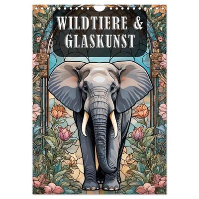 Wildtiere und Glaskunst im Tiffany Stil (Wandkalender 2026 DIN A4 hoch), CALVENDO Monatskalender