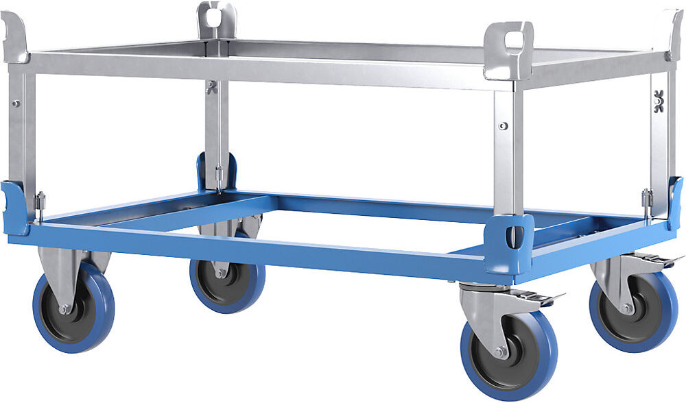 Paletten-Fahrgestell mit Aufsetzrahmen, Tragfähigkeit 1000 kg, blau eurokraft pro