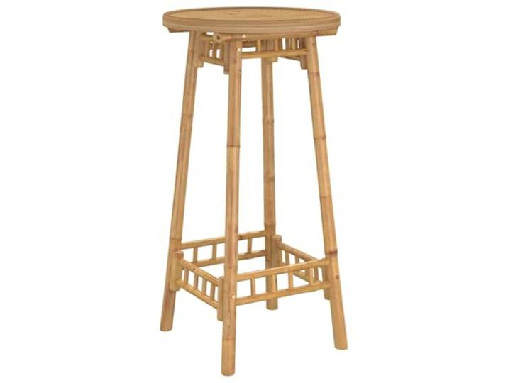 GHVBNMF Bartisch Rund Ø55x100 cm Bambus Stehtisch Outdoor Garten Naturmaterial Bambus mit integrierter Fußstütze und Lattendesign für Terrasse Balkon Garten und Innenhof