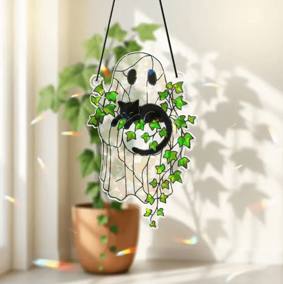 Inspire Curations Cute Halloween Ghost Acrylic Suncatcher Black Cat Window Hanging Ornament Cute Halloween Ghost Acrylic Suncatcher Black Cat Window Hanging Ornament