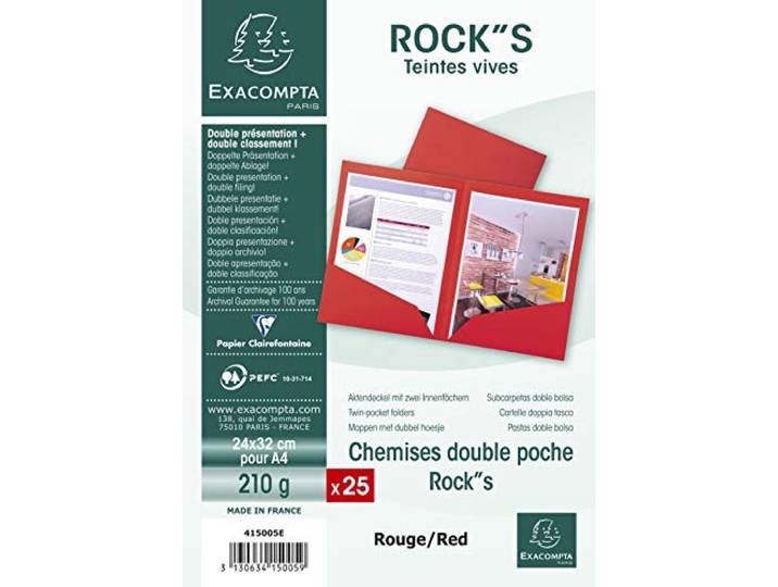 Exacompta 25 Chemises Double Poche Rock\ s Rouge