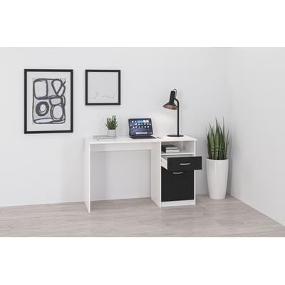 Schreibtisch FMD "Jackson", schwarz-weiß (weiß, schwarz), B:123cm H:76,5cm T:50cm, Tische, Schreibtisch, mit flexibel montierbarer Stauraumeinheit, Breite 123 cm