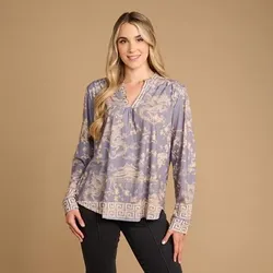 SCHIFFHAUER MUNICH® Blusenshirt Asia Serafino-Ausschnitt Allover Druck figurumspielend