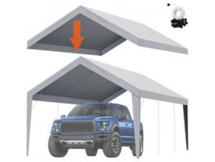 VEVOR Garagenzelt, 3,6 x 6 m, Garagendachzelt, Unterstandplane, wasserdicht und UV-geschützt, einfache Installation mit Spanngurten, grau (nur Dachabdeckung, Rahmen nicht im Lieferumfang enthalten)