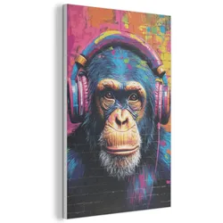 AKUSTIKBILD Graffiti - Schimpanse - Straßenkunst - Kopfhörer - Affe Wanddeko 60x90 cm
