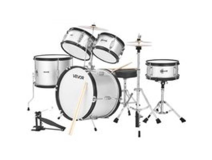 VEVOR 5-delige drumset, inclusief 16 basdrum, 10 snaredrum, 8 & 10 tomtoms, 13 floortom, 10 crashbekken en 8 hihat, voor kinderen van 6-13 jaar, zilver