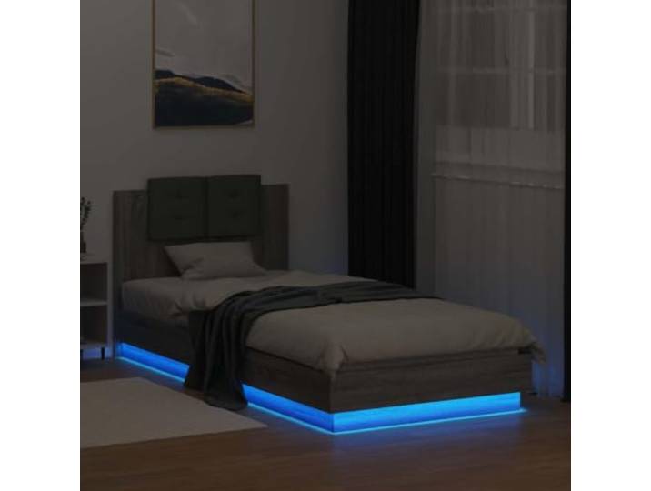 KTHLBRH Sonoma Bettgestell mit Kopfteil, Grau Technisches Holz, USB-LED-Leuchten, modernes Design, einfache Montage