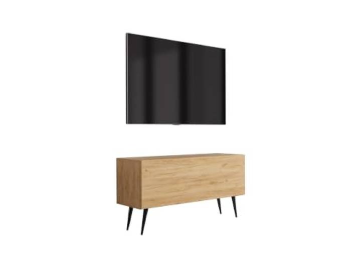 TV-Schrank Füße schräg schwarz, Eiche Craft, 100 x 32 x 52 cm