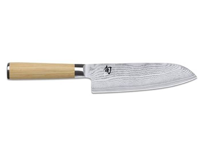 KAI Shun Classic White Santoku 18 cm Klingenlänge - Damastmesser 32 Lagen VG MAX Kern - 61 (±1) HRC - Pakkaholzgriff - Made in Japan - japanisches Kochmesser Küchenmesser geschmiedet