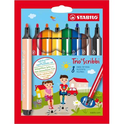 Gefederter Dreikant-Filzstift - STABILO Trio Scribbi - 8er Pack - mit 8 verschiedenen Farben