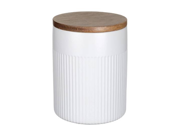 Vorratsdose WENKO Refia 1,1 l , braun (braun, weiß), H:15,5cm Ø:12cm, Holz, Keramik, Lebensmittelaufbewahrungsbehälter, Vorratsdose