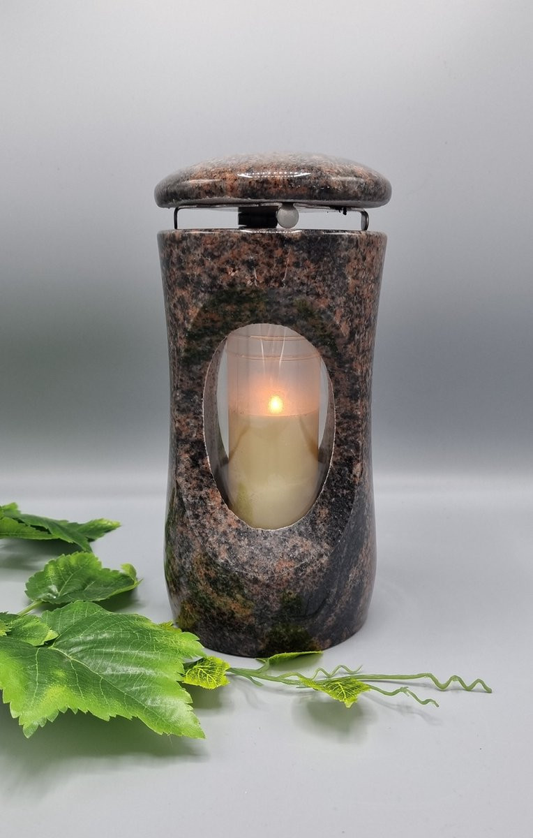 Lantaren LRS Grafkaars met Aurora Graniet en Glas en RVS sluiting inclusief Led