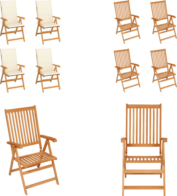 vidaXL Gartenstühle 4 Stk. mit Creme Kissen Massivholz Teak - Gartenstuhl - Gartenstühle - Gartensessel - Klappstuhl