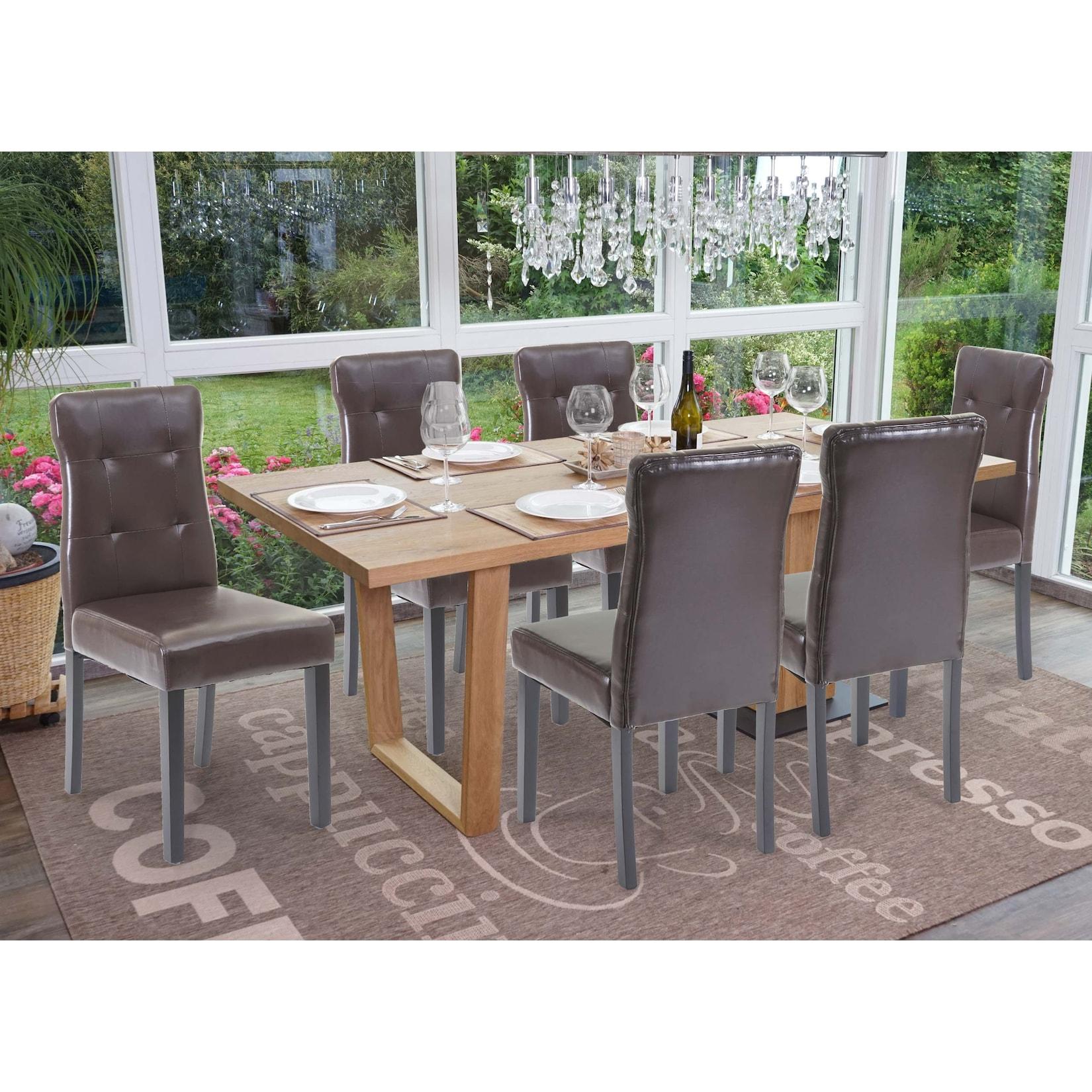 6er-Set Esszimmerstuhl MCW-E58, Stuhl Essstühle ~ Kunstleder braun, dunkle Beine