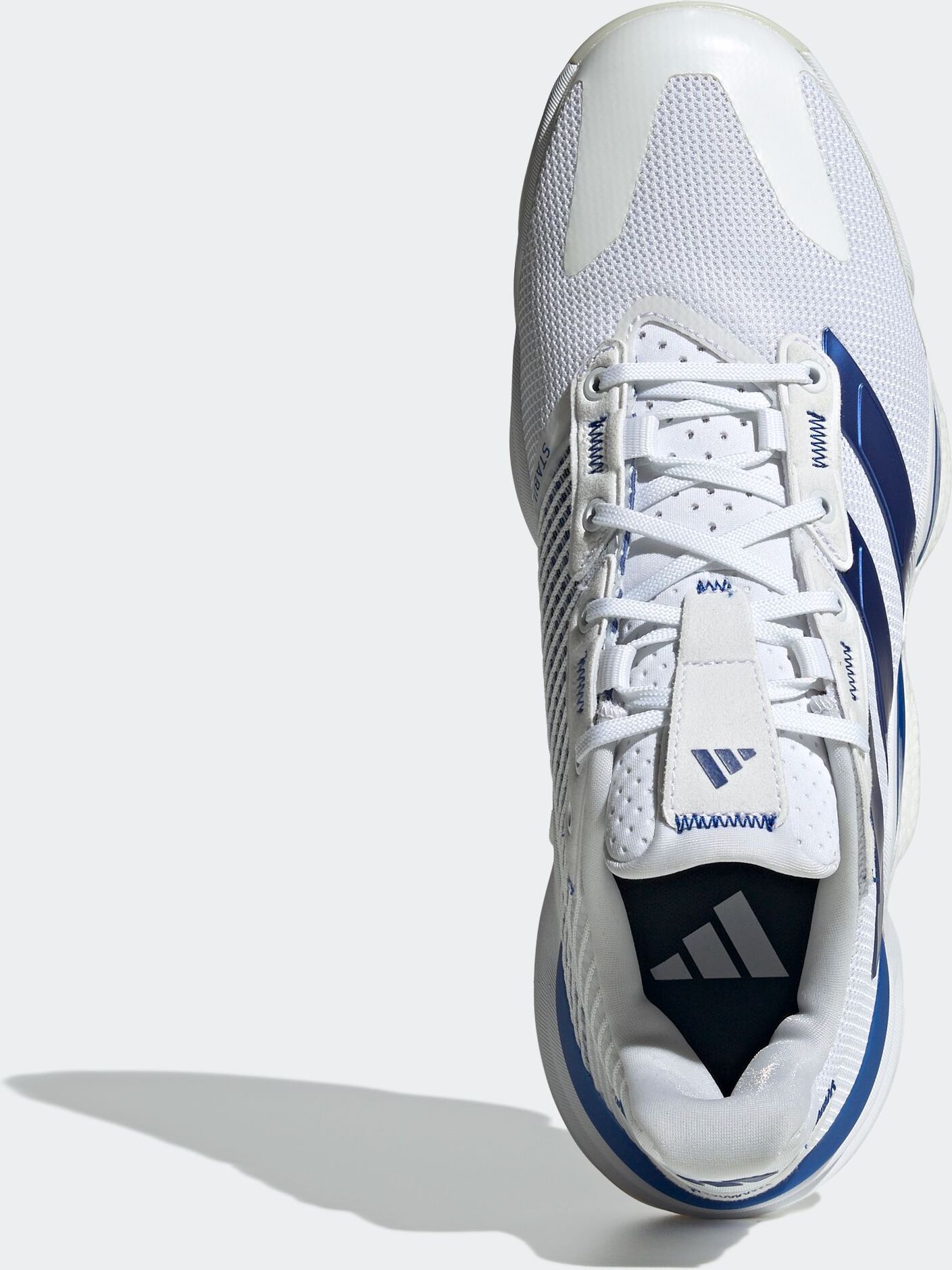 Hallenschuh ADIDAS PERFORMANCE "STABIL 16 INDOOR", Herren, Gr. 43, weiss (cloud weiß, royal blau, royal blau), Synthetik, Textil, Schuhe Hallenschuh, chaussure de handball cloud weiß, royal blau, royal blau 43