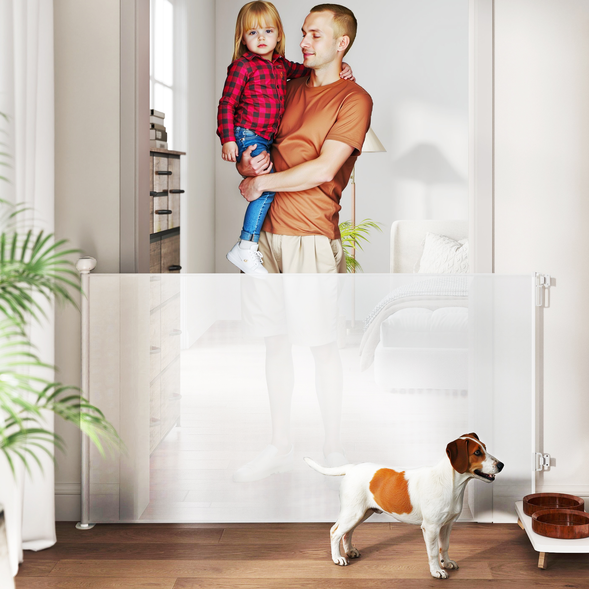 Pawhut Cancellino per Cani Piccoli Estensibile 0-140x86.5 cm e Retrattile con Blocco Automatico, Bianco