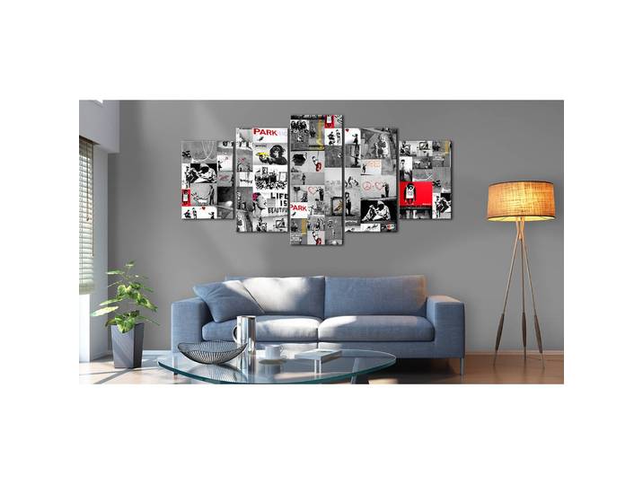 Wandbild Street Art Banksy Holzwerkstoff & Textil Schwarz/Weiß 200 x 100cm
