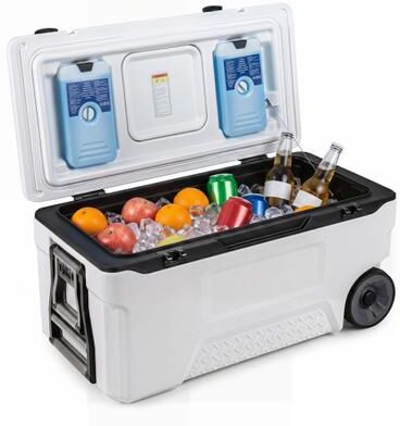 Costway 74 Quart Portable Rolling Cooler with Fish Ruler for Outdoor-White