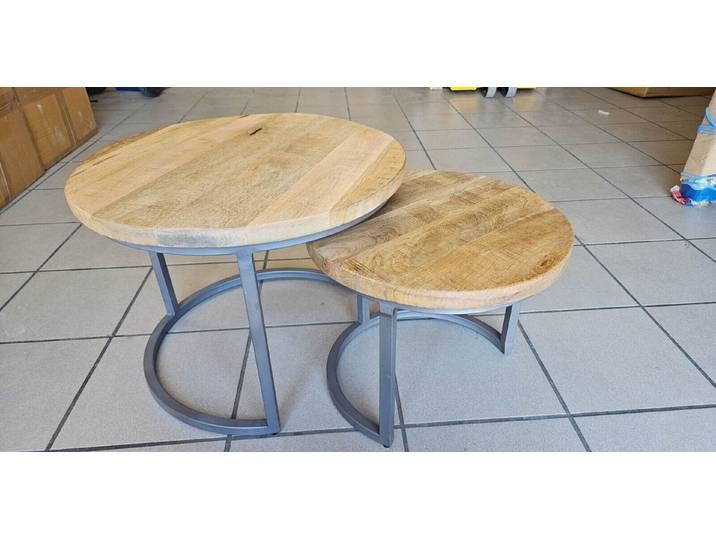 Couchcenter Couchtisch 2er Set Couchtische Satztische Sam Mango Holz Metall (2er Set), 2er Set
