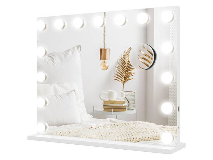 Homcom Hollywood Spiegel mit Beleuchtung, Dimmbar Schminkspiegel mit 15 LED Licht, Weiß, Glas, 14x48x58 cm, Spiegel, Schminkspiegel