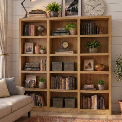 Concepts in Wood Triple Wide Wood Bookcase, 15 Shelf, 72 inch Tall