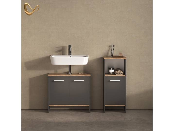 BADEZIMMERMÖBEL-SET Amalfi, Anthrazit/Goldkraft Eiche, 2-teilig