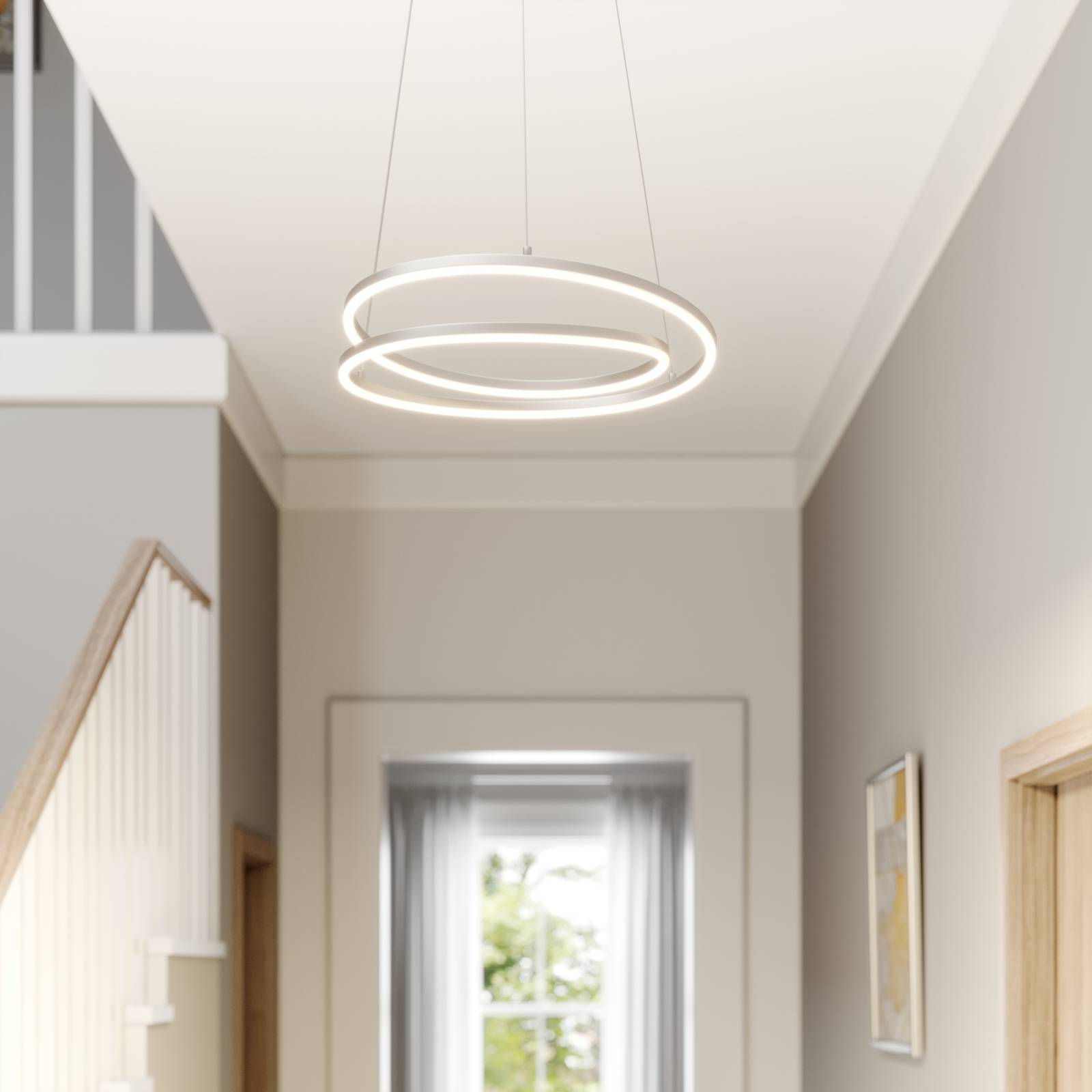 Hængelampe Davian Lindby, dæmpbar, Aluminium/grå/zink, Stue/spisestue, Aluminium, Moderne