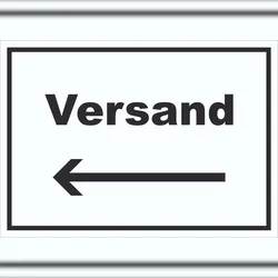HB-Druck Versand Schild mit Text und Richtungspfeil links Lieferung shipping waagerecht A2 (420x594mm)