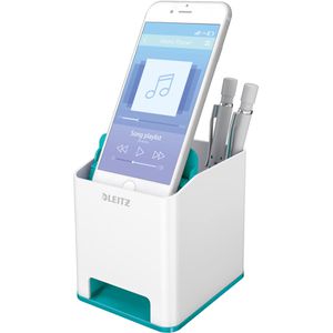 Leitz Stiftehalter 5363-10-51 WOW Sound Duo Colour, Kunststoff, 1 Fach, weiß / eisblau