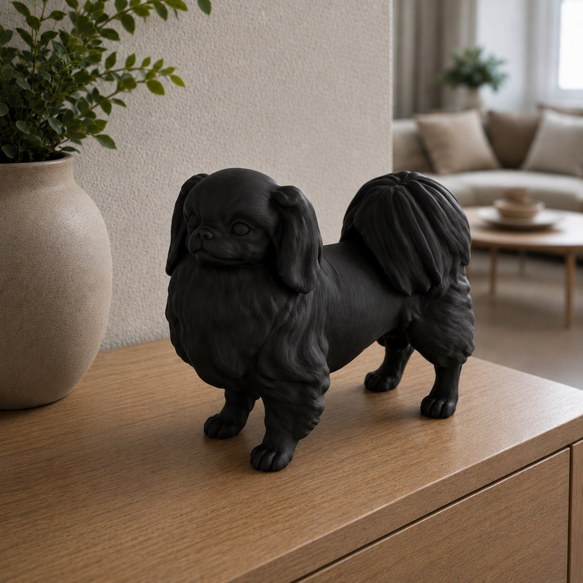 Japanse Chin Hondenbeeld Decoratief Beeldje Zwart 3D-geprint