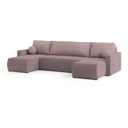 WOHNLANDSCHAFT TESSUN Rosa Plüsch-Stoff mit Schlaffunktion