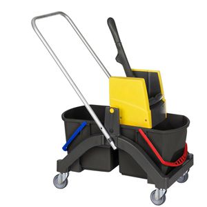 VERMOP Reinigungswagen Aquva Nasswischwagen, Doppelfahrwagen, mit Presse & 2 Eimern 17 Liter