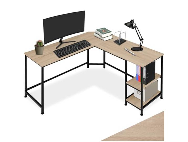 tectake® Schreibtisch L Form, Eckschreibtisch mit Monitoraufsatz, Industrial Schreibtisch, Gaming Tisch, Computertisch, für Home Office, Büro - 138x138x75,5cm - Industrial Holz hell, Eiche Sonoma