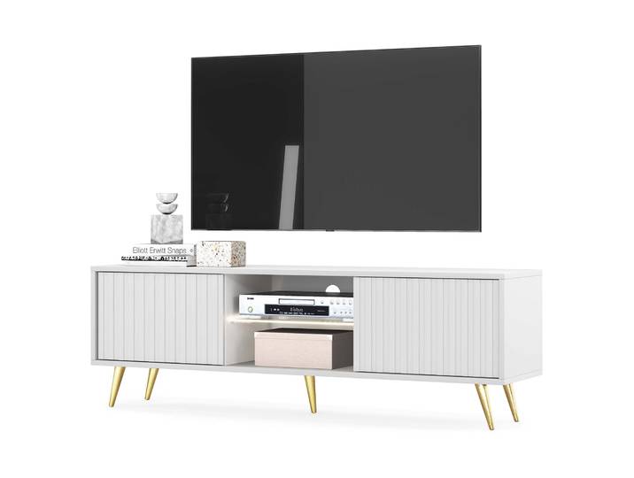 TV-Schrank Bello mit Lamellenfronten, 135 cm, weiß mit goldenen