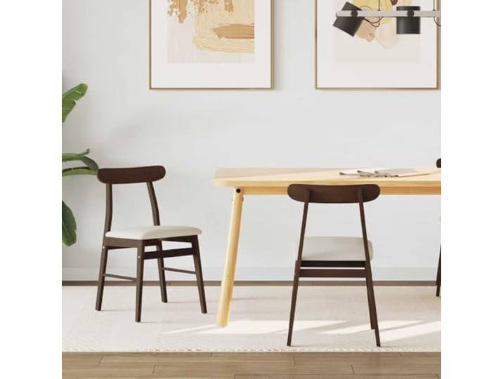 NLQMSU Esszimmerstuhl, 2 Stück, Dunkelbraun und hell Massives Gummiholz, lackiertes Finish, rechteckiges Vintage-Design, feucht abwischbar