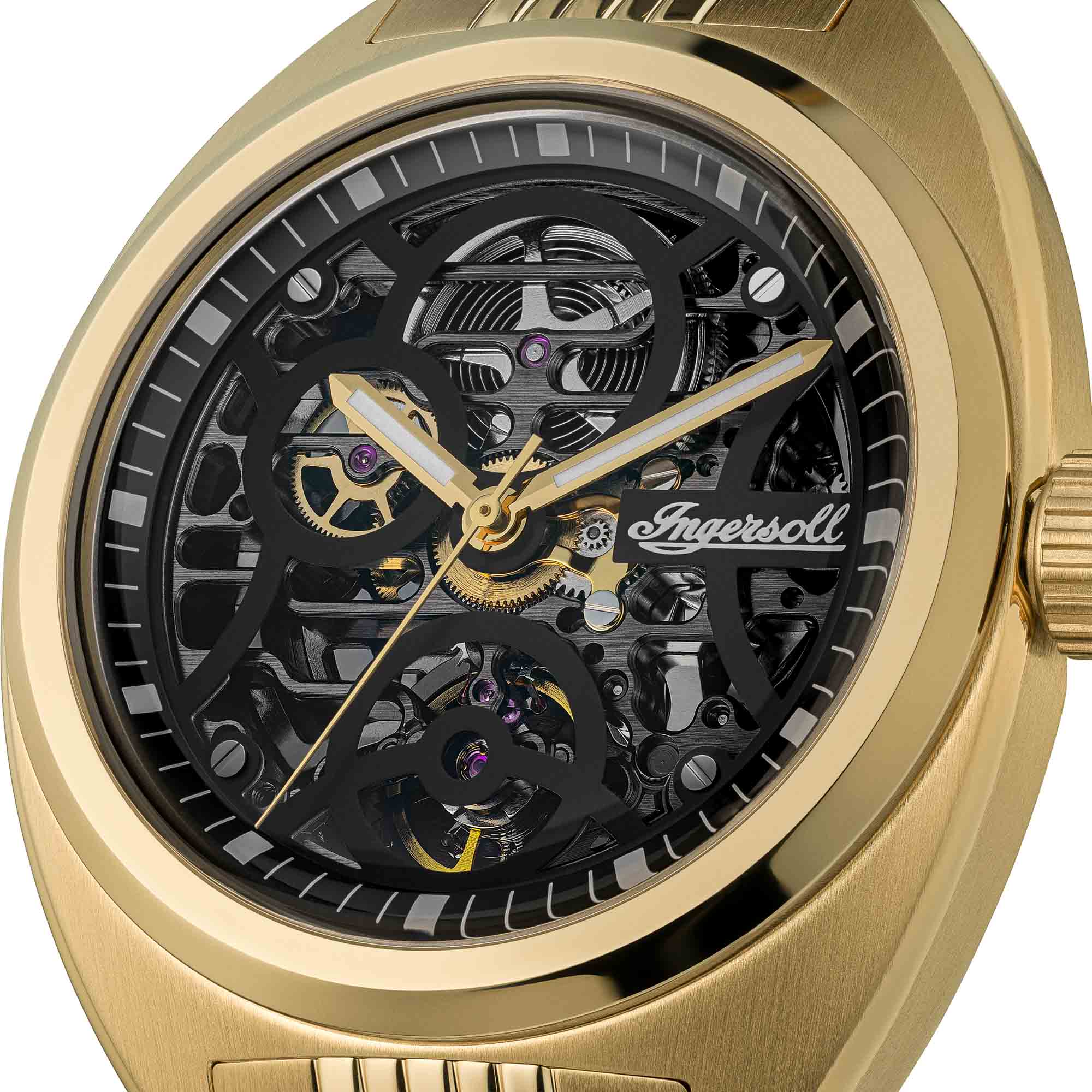 Automatikuhr INGERSOLL "The Wrangler", gold (goldfarben, schwarz), Armbanduhren, Herren, goldfarben, Automatikuhr, Armbanduhr, Herrenuhr, Mechanische Uhr, Edelstahlarmband, analog