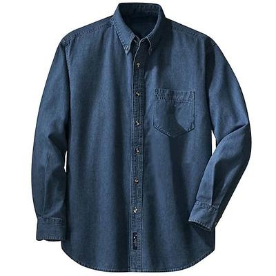 Herren Jeanshemd dunkelblau Langarm schlicht Turndown Urlaub täglich Fronttasche Kleidung Bekleidung Denim Mode lässig