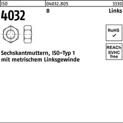Sechskantmutter ISO 4032 links M16 -LH 8 50 Stück