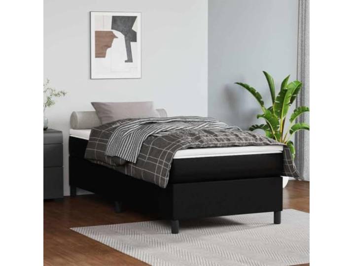 KGHFDVB Bett Schwarz 203 x 100 x 35 cm aus Holzwerkstoff Kunstleder Kunstleder mit Sperrholzlatten, Stützbeine für Stabilität, fürs Schlafzimmer, passend für Matratze 100 x 200 cm